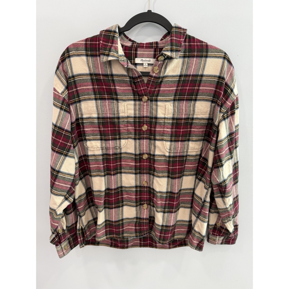 Madewell Flannel Shirt M Tartan Plaid Cotton Chest Pocket Button Top Preppy